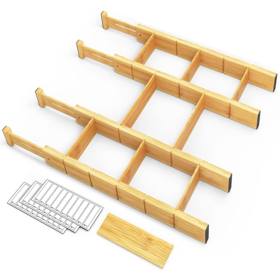 Bamboo Drawer Dividers with Inserts, Set of 4