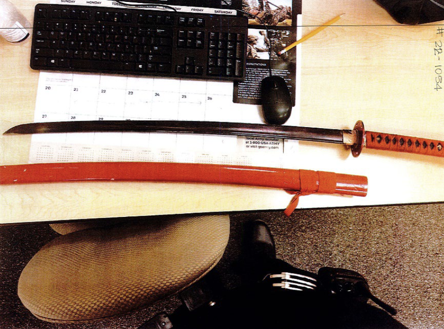 One of the swords used in the fight. / Credit: Lawsuit photo