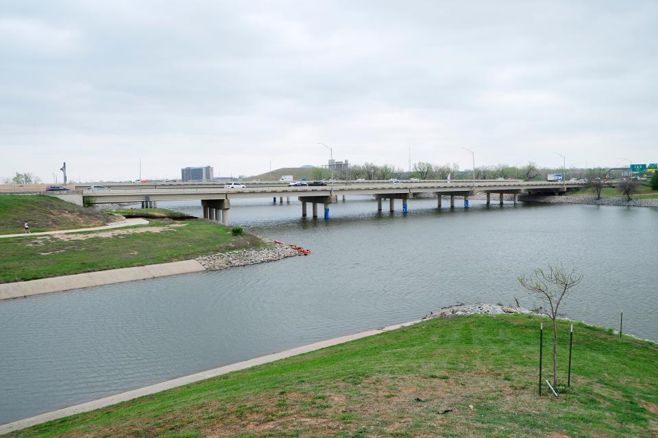 An Interstate 35 bridge over the Oklahoma River is pictured April 1.