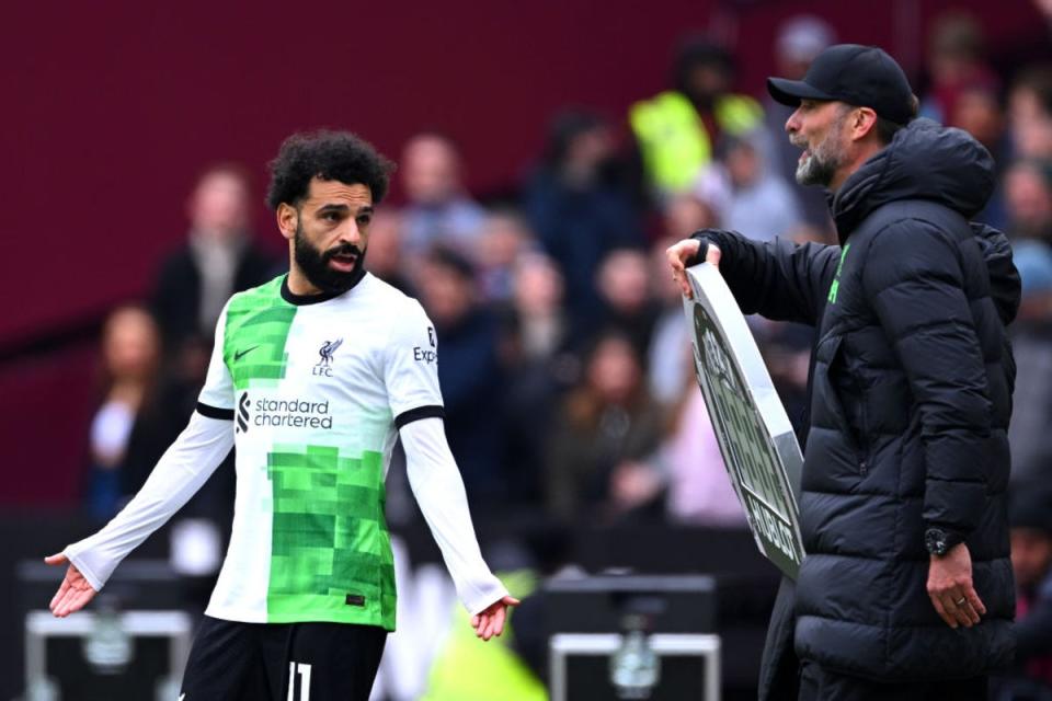 Salah and Klopp argued on the touchline and the forward then poured petrol on the fire (Getty Images)