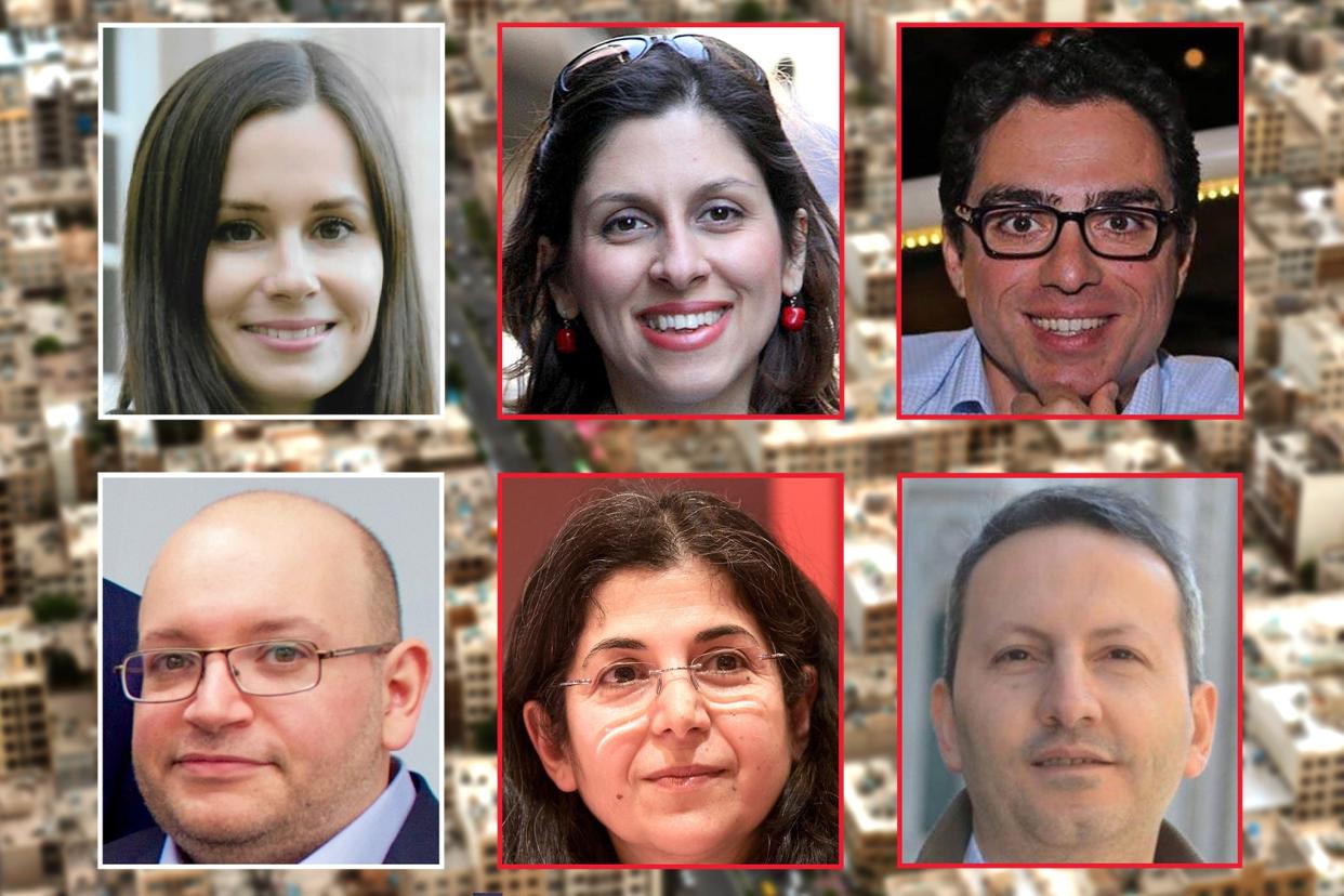 <p>Left to right top: Kylie Moore-Gilbert, Nazanin Zaghari-Ratcliffe and Siamak Namazi. Bottom: Jason Rezaian, Farbia Adelkhah and Ahmad Reza Jalali</p> (PA/Getty/Georges Seguin)