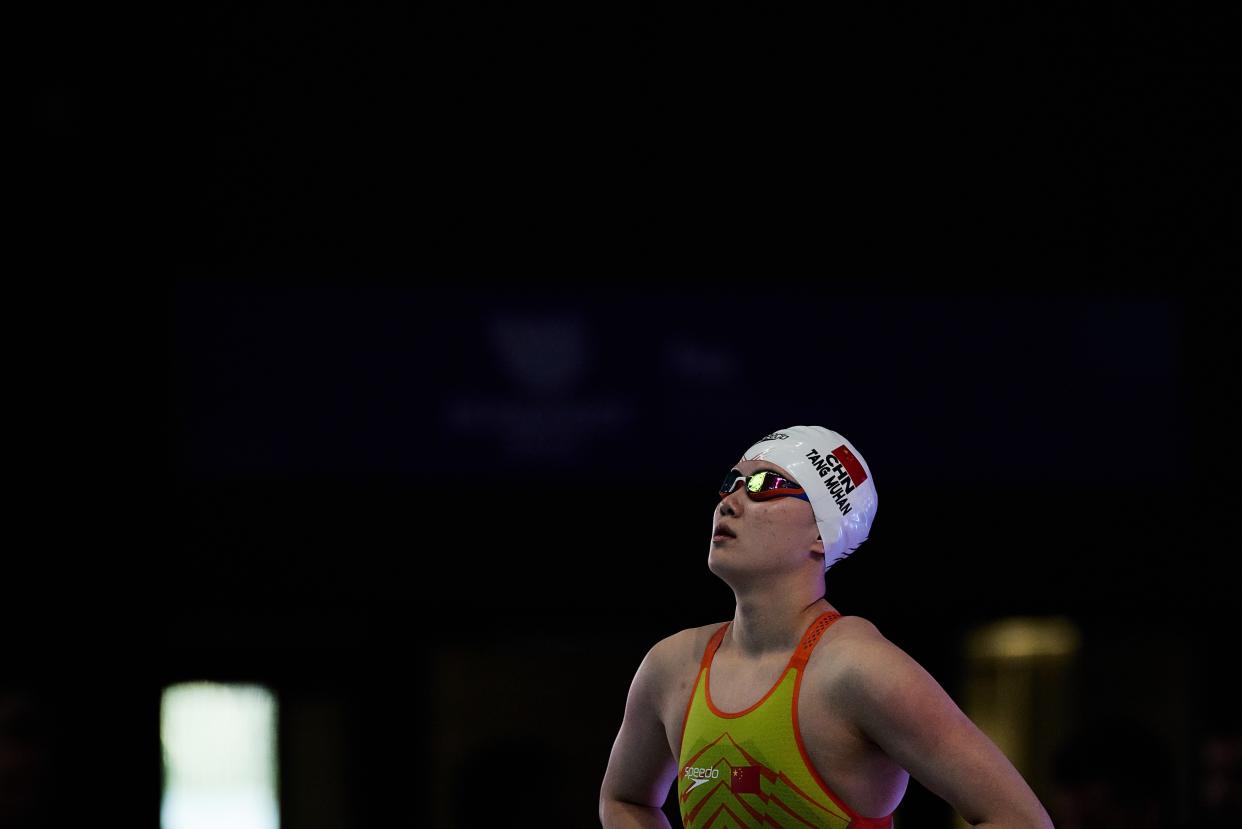 Tang Muhan of China reacts prior to the Women's 200m Freestyle final at the 19th FINA World Championships held in Budapest, Hungary on June 21, 2022. (Photo by Meng Dingbo/Xinhua via Getty Images)