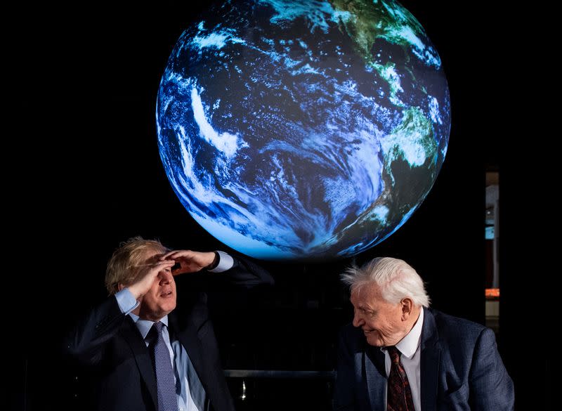 British Prime Minister Boris Johnson and David Attenborough attend a conference about COP26 UN Climate Summit, in London