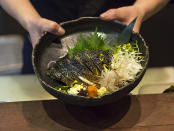 <p>Sabar, which sounds similar to the number “38″ in Japanese, is the world’s only mackerel specialty store. Their menu consists of 38 different dishes, with a special mackerel dish priced at $38. </p>