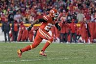 Dec 8, 2016; Kansas City, MO, USA; Kansas City Chiefs strong safety Eric Berry (29) pursues the play during a NFL football game against the Oakland Raiders at Arrowhead Stadium. The Chiefs defeated the Raiders 21-13. Mandatory Credit: Kirby Lee-USA TODAY Sports