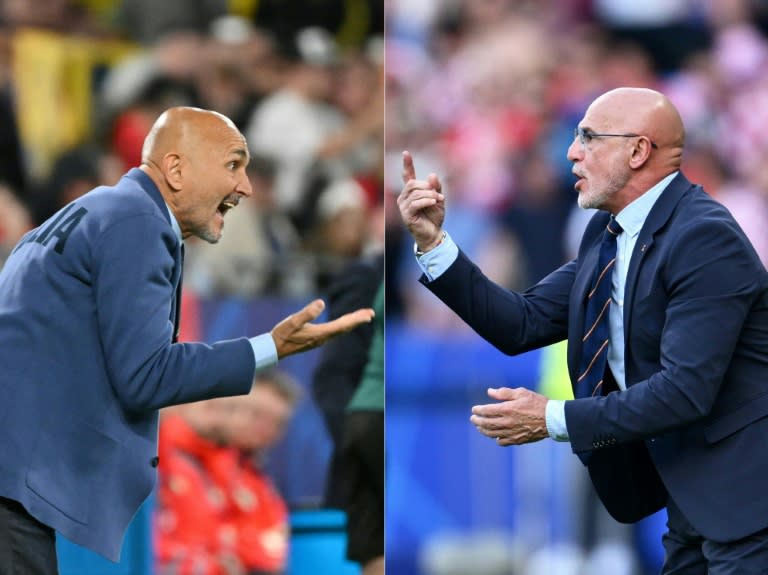 El seleccionador italiano Luciano Spalletti, a la izquierda, y el español Luis de la Fuente, durante la Eurocopa, antes de que sus equipos se enfrenten en Gelsenkirchen el 20 de junio (Alberto PIZZOLI)