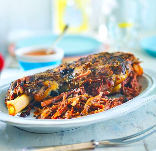 <p>This slow cooked leg of lamb is ideal for easy entertaining and can even be made a day ahead.</p><p><strong>Recipe: <a href="https://www.goodhousekeeping.com/uk/food/recipes/a27126270/slow-cook-lamb-shoulder/" rel="nofollow noopener" target="_blank" data-ylk="slk:Slow cooked shredded lamb shoulder" class="link ">Slow cooked shredded lamb shoulder</a></strong></p>