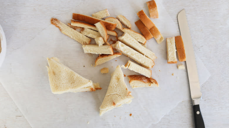 white bread cut into triangles