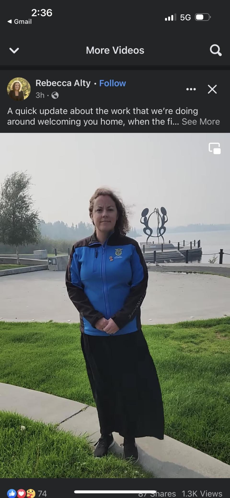 Yellowknife Mayor Rebecca Alty says there isn't yet a plan to bring people back to the city. “We’re still in the middle of actively fighting fires so very close to the edges of our community," said Alty in a Facebook video.