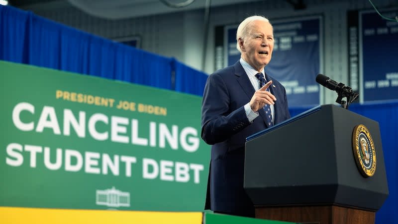 President Joe Biden speaks about student loan debt at Madison College, April 8, 2024, in Madison, Wis.