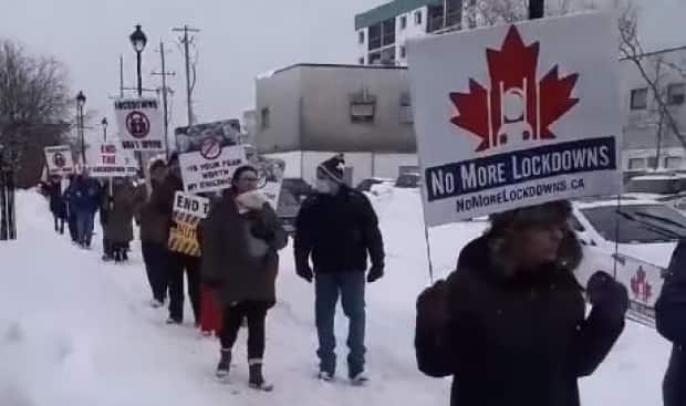 A few dozen protesters on the streets of North Bay this week called for an end to the lockdown and laid blame on medical officer of health Dr. Jim Chirico. 