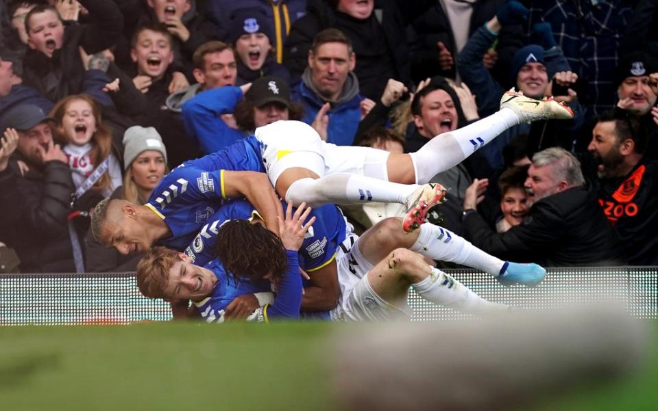 Anthony Gordon (bottom) scored the only goal as Everton claimed a vital win over Manchester United (PA Wire)