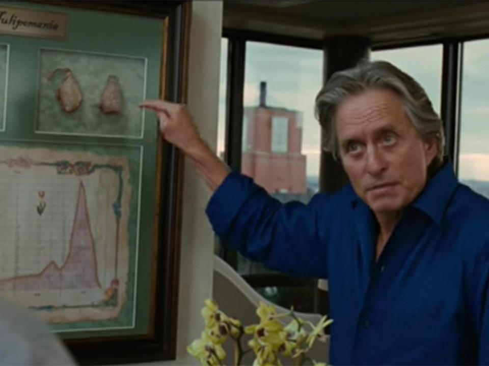 Gordon Gekko (played by Michael Douglas) talks tulips in ‘Wall Street: Money Never Sleeps’ (20th Century Fox)