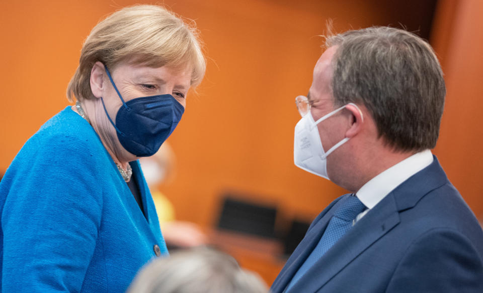 Kanzlerin Angela Merkel und CDU-Chef Armin Laschet. (Bild: Andreas Gora - Pool/Getty Images)