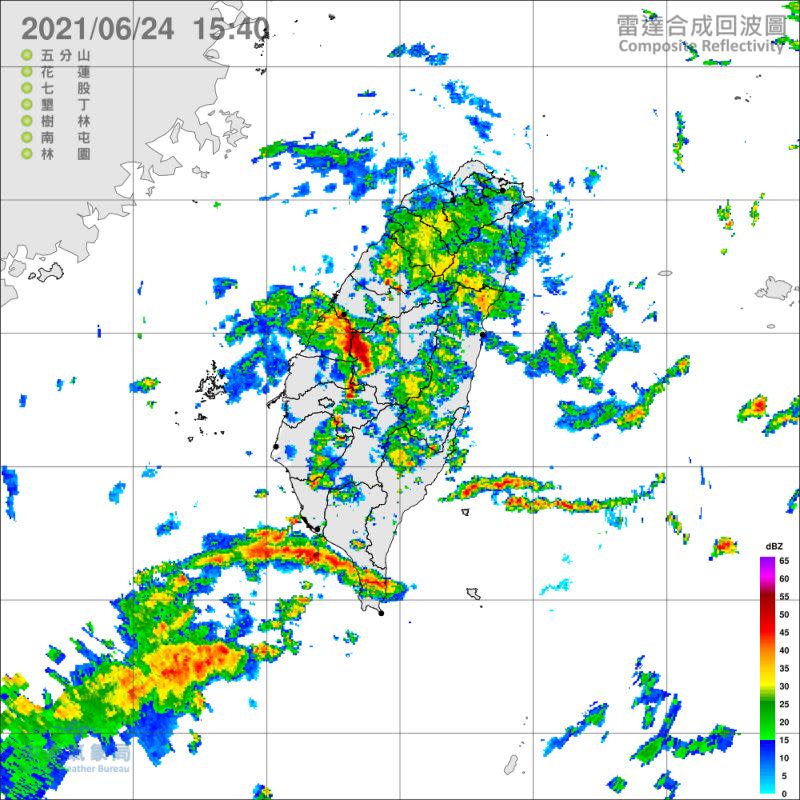 ▲氣象局24日下午發布全台10縣市大雨特報。（圖／氣象局提供）