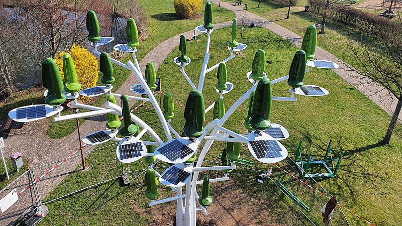 A solar-wind hybrid tree in Colmar-Berg, Luxembourg.