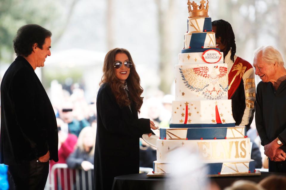 Lisa Marie Presley helps celebrate Elvis Presley's birthday during a ceremony on Jan. 8, 2023, on the front lawn of Graceland in Memphis. Fans from around the world gathered to celebrate the King, who would have turned 88 on Jan. 8.