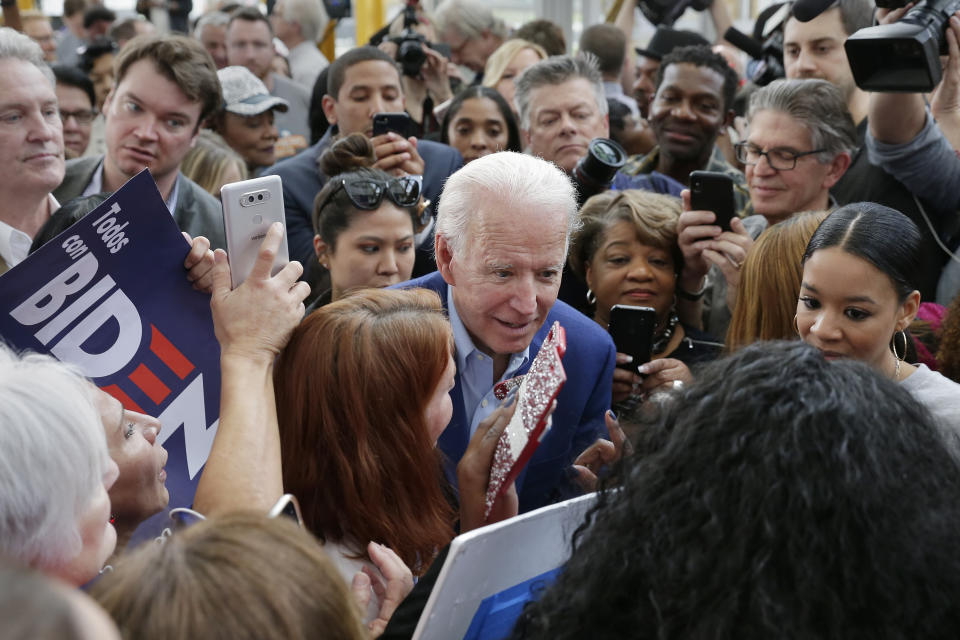 Biden talks with supporters at a campaign rally on March 2, 2020, at Texas Southern University in Houston.&nbsp; (Photo: Michael Wyke/ASSOCIATED PRESS)