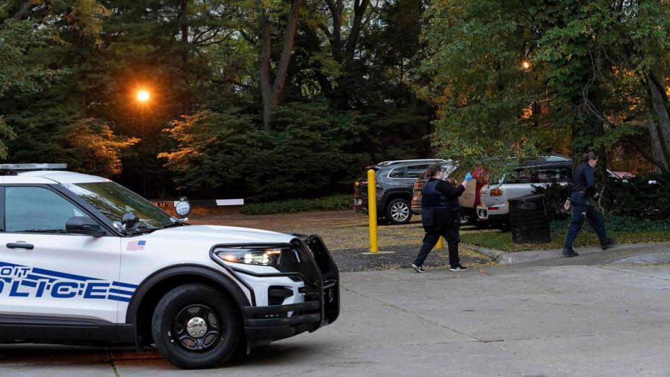 PHOTO: In this Oct. 21, 2023, file photo, Detroit police officers work near the scene where Isaac Agree Downtown Synagogue president, Samantha Woll, was found dead in Detroit. (Sarah Rice/AFP via Getty Images, FILE)