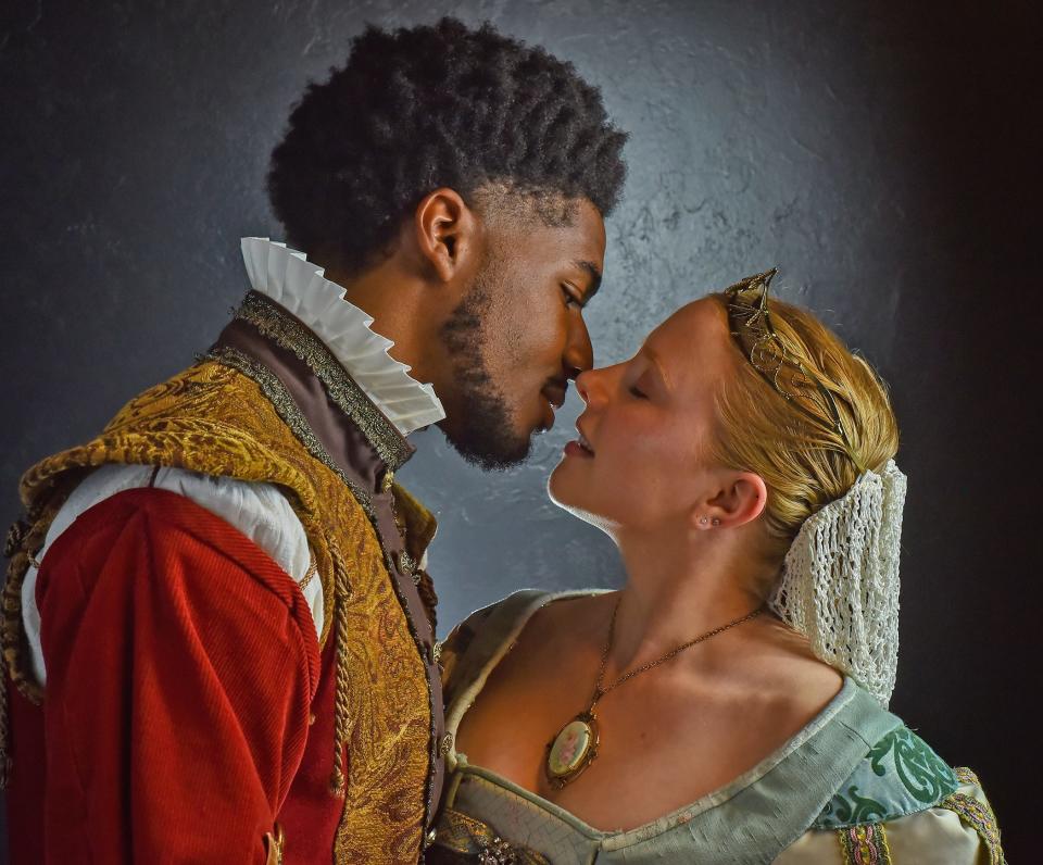 Joshua Murray stars as Will Shakespeare and Abigail Schmitz as Viola de Lesseps in Oklahoma Shakespeare in the Park's Aug. 10-20 Oklahoma premiere production of "Shakespeare in Love" in the Paseo Arts District.