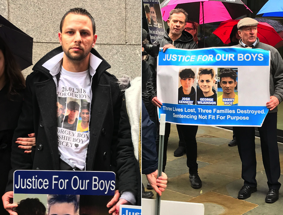 The families of the victims protested outside the Old Bailey