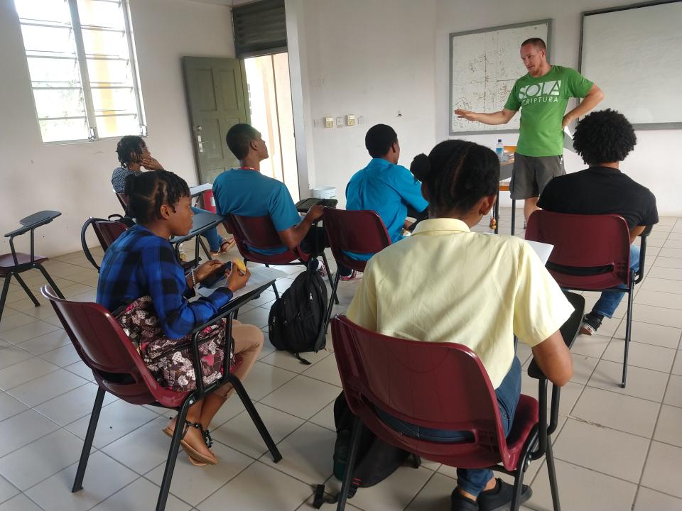 Jason Grogg speaks to the Christian Fellowship Club at Dominica State College last year.