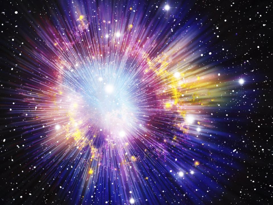 The Big Bang created fundamental particles that make up other particles like protons and neutrons. Neutrinos are another type of fundamental particle. <a href="https://www.gettyimages.com/detail/illustration/big-bang-conceptual-image-royalty-free-illustration/639549057?phrase=the%20big%20bang" rel="nofollow noopener" target="_blank" data-ylk="slk:Alfred Pasieka/Science Photo Library via Getty Images;elm:context_link;itc:0;sec:content-canvas" class="link ">Alfred Pasieka/Science Photo Library via Getty Images</a>