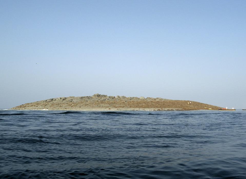 An island that rose from the sea following an earthquake is pictured off Pakistan's Gwadar coastline in the Arabian Sea