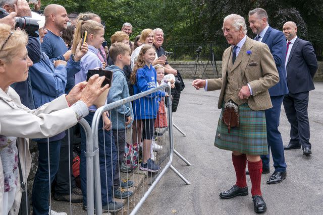 <p>Jane Barlow/PA Images via Getty</p> King Charles welcomed to Balmoral Castle on August 21, 2023