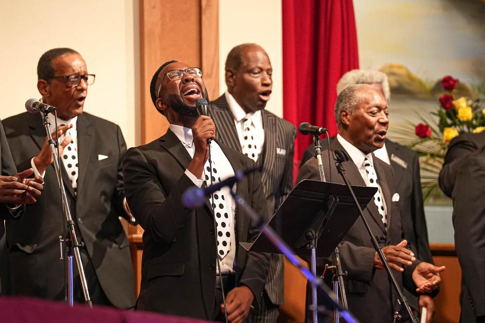 The Men's Chorus performs during a Sunday service at Ebenezer Third Baptist Church.
