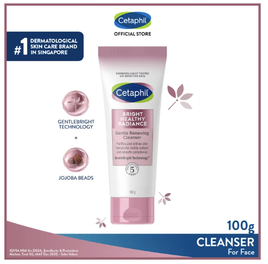 Cetaphil Bright Healthy Radiance Gentle Renewing Cleanser in pink packaging.