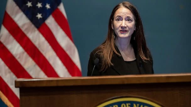 PHOTO: In this July 18, 2022 file photo Avril Haines, Director of National Intelligence, speaks as Secretary of State Antony Blinken visits the Office of Director of National Intelligence in McLean, Va. (Saul Loeb/AP, FILE)