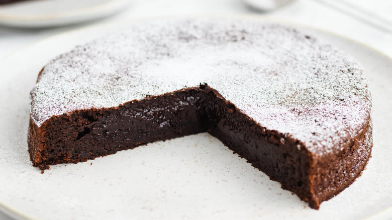 Chocolate torte with slice removed