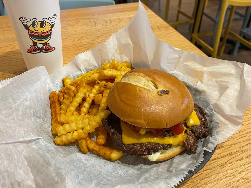 Burgers and fries in the restaurant