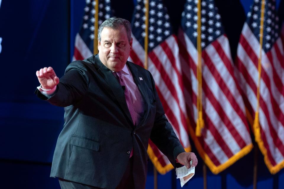 Republican presidential candidate former New Jersey Gov. Chris Christie waves to the audience during the Faith and Freedom Coalition Policy Conference in Washington, Friday, June 23, 2023.