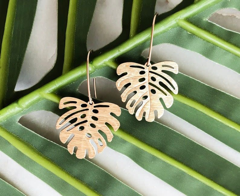 18) Brass Monstera Earrings