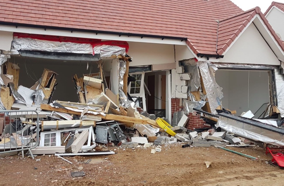 A builder has reportedly destroyed a row of houses over a pay dispute (Picture: E Herts Rural Police/Twitter)