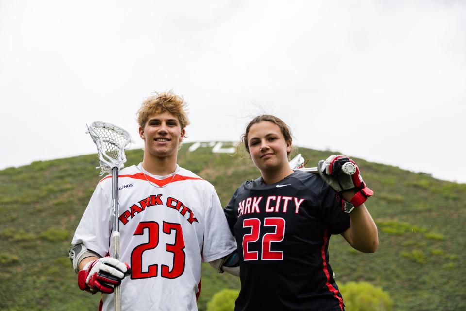 Park City’s Chase Beyer, left, and Ava Kimche, named the Deseret News’ Mr. Lacrosse and Ms. Lacrosse for 2023, respectively, pose for a portrait at Park City High School in Park City on June 11, 2023. | Ryan Sun, Deseret News