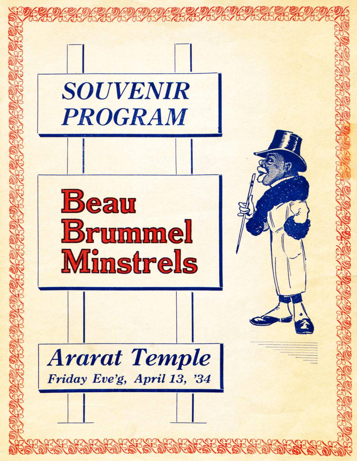 Beau Brummel Minstrels program for a 1934 show. KANSAS CITY PUBLIC LIBRARY