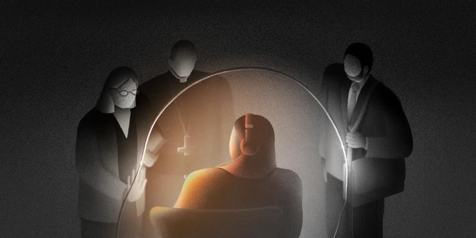 digital illustration of people watching someone in a bubble