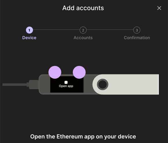 Vinculación de la Ledger Nano S Plus con una cuenta.