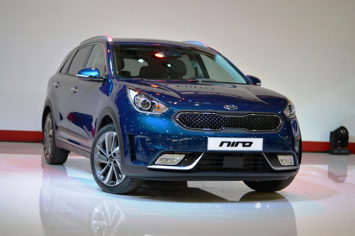 Poznan, Poland - March 31th, 2016: The premiere of Kia Niro on the motor show. The Niro is the first hybrid vehicle from Kia in SUV/crossover segment on the European market.