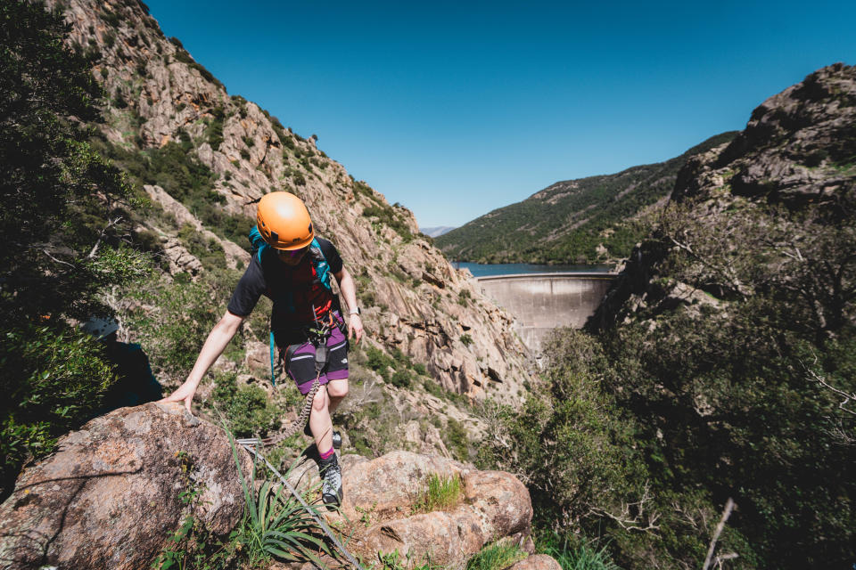 Julia Clarke on a via ferrata in Corsica