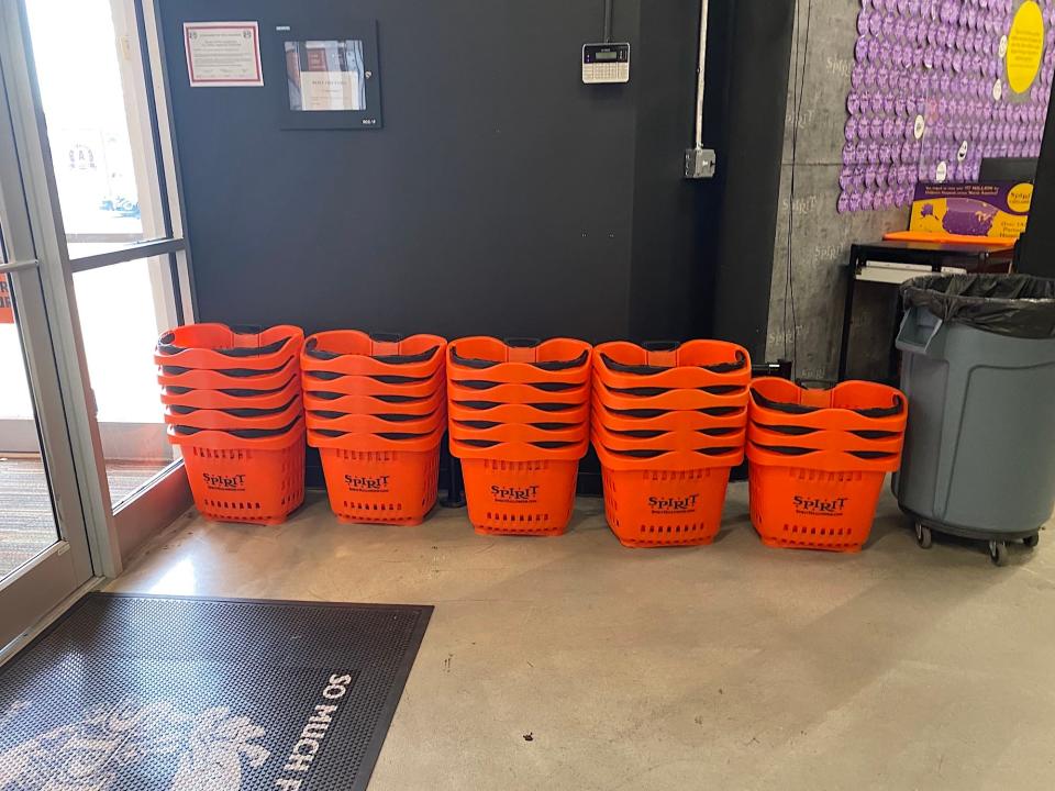 Shopping baskets at the Spirit Halloween flagship store.