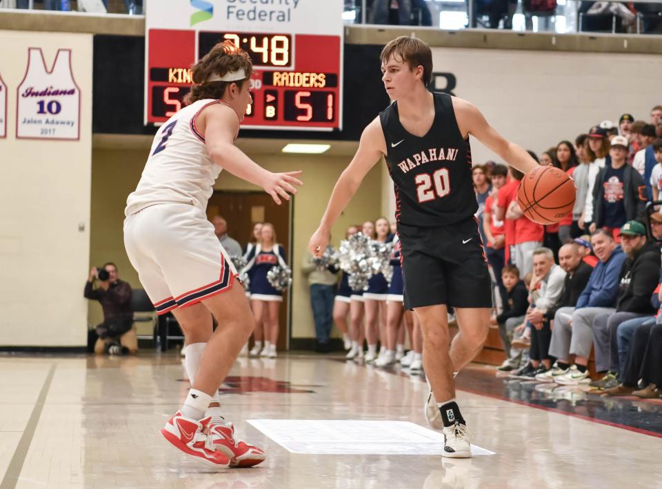 Wapahani boys basketball's Isaac Andrews in the team's semistate first-round game against Lewis Cass at Logansport High School on Saturday, March 18, 2023.
