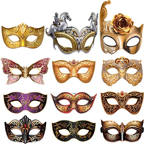 Blulu 12 Pcs Masquerade Mask for Women Mardi Gras Gold Masquerade Masks Carnival Prom Venetian Masks Half Retro Masquerade Mask Mardi Gras Christmas Costume Fancy Dress Party Supplies