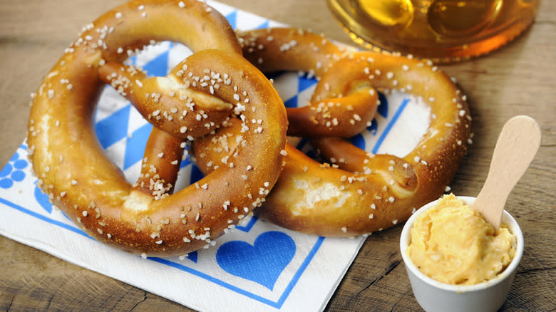 cheese dip and pretzels