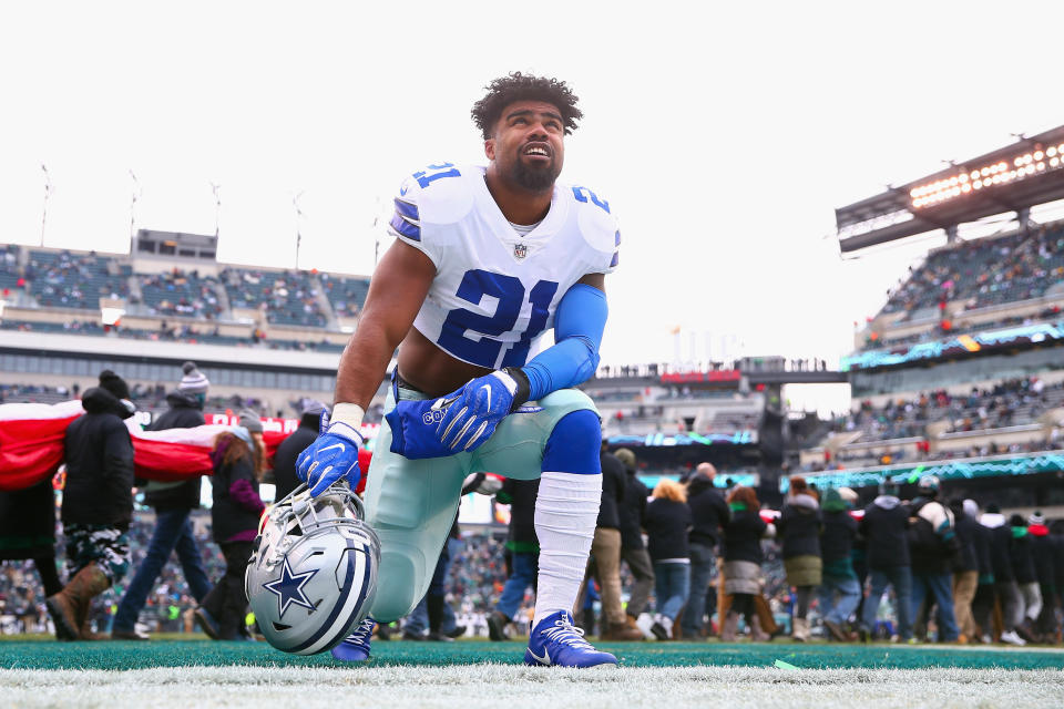 Dallas Cowboys running back Ezekiel Elliott is being sued for more than $1 million in damages after a 2017 car collision in Frisco, Texas. (Getty Images)