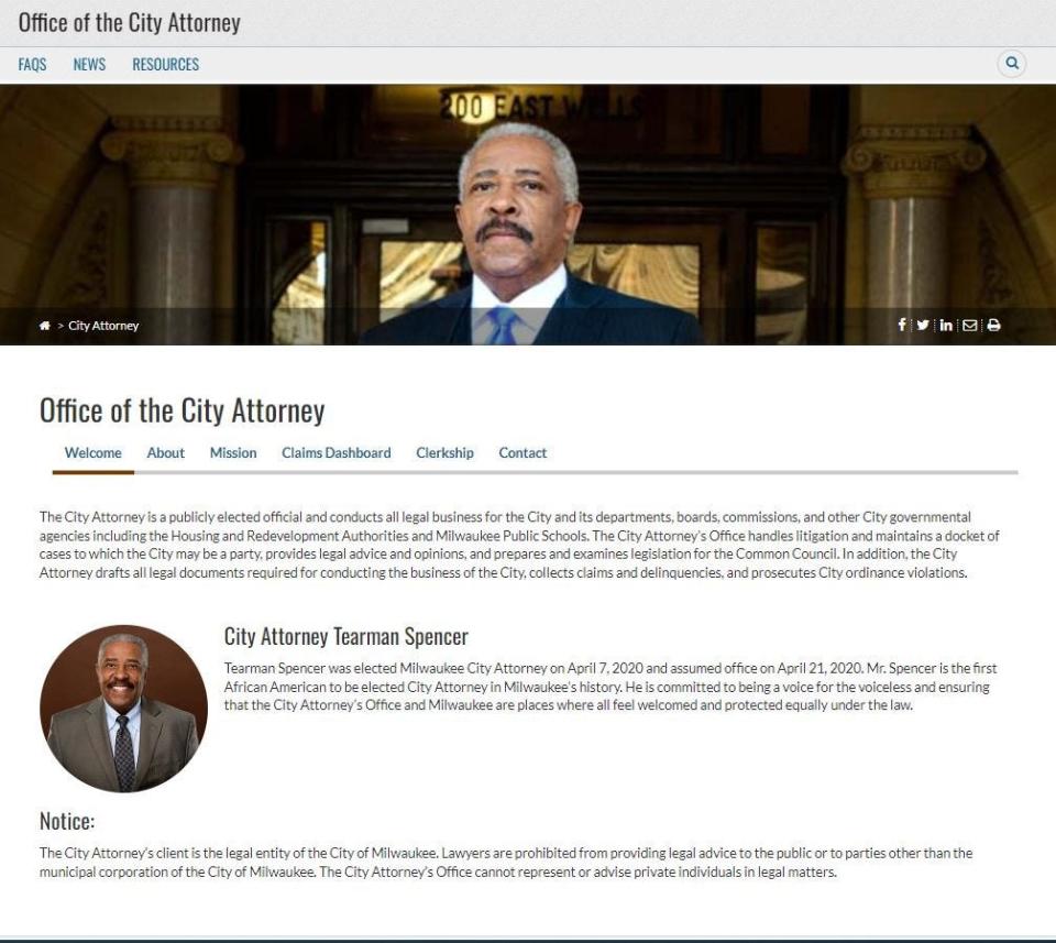 On the Milwaukee City Attorney's Office website is a notice that says attorneys in the office can only provide legal advice to the City of Milwaukee.