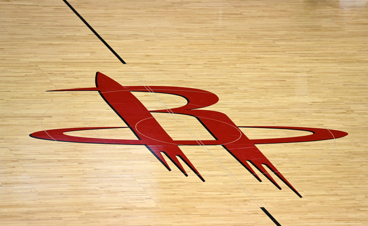 Rockets logo on the court.